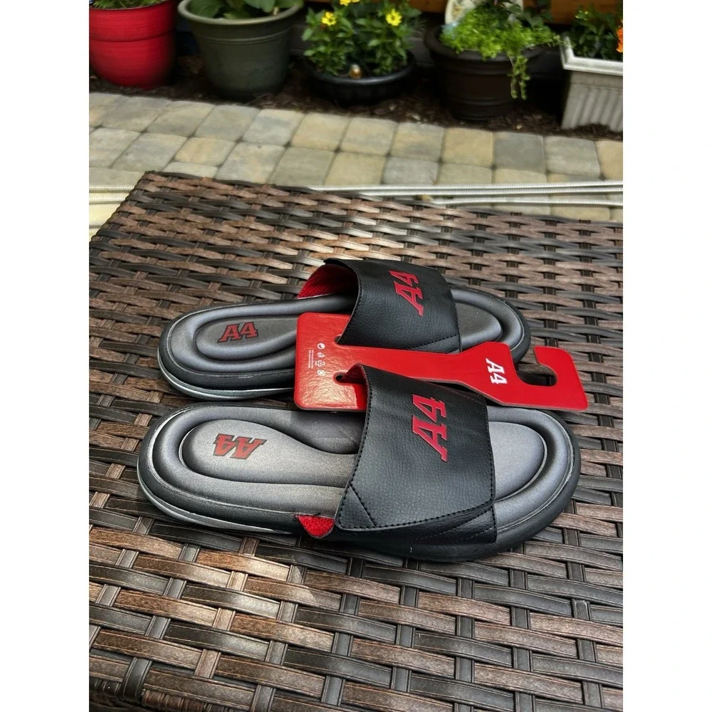 Avia Men's A4 Logo Slide Sandals Black Red Slip On Athletic Shoes Size 12 New